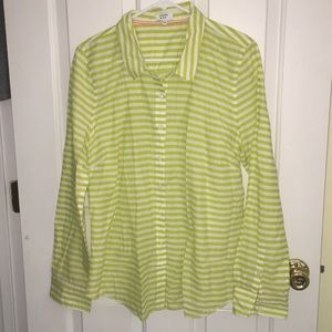 Green-yellow and white striped collared button up